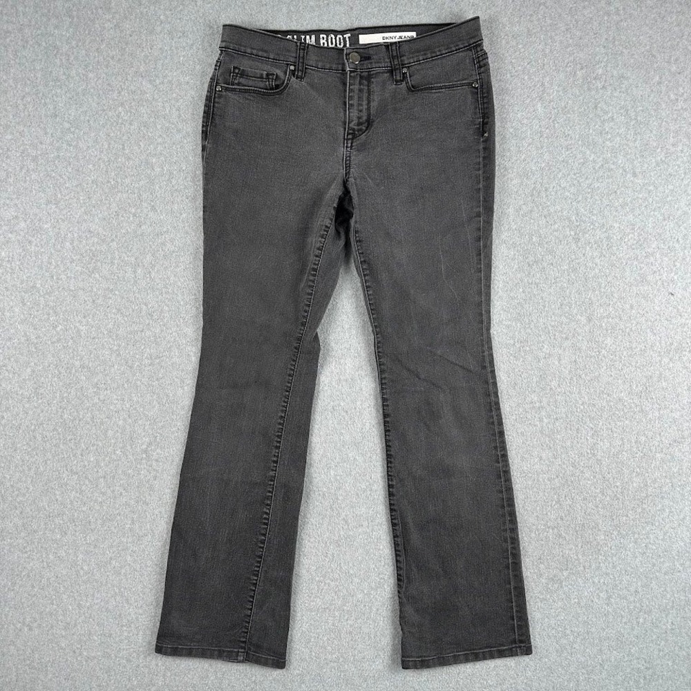 DKNY Womens Jeans Slim Boot Cut Gray/Black Denim Pants Size 4 Cowgirl Western